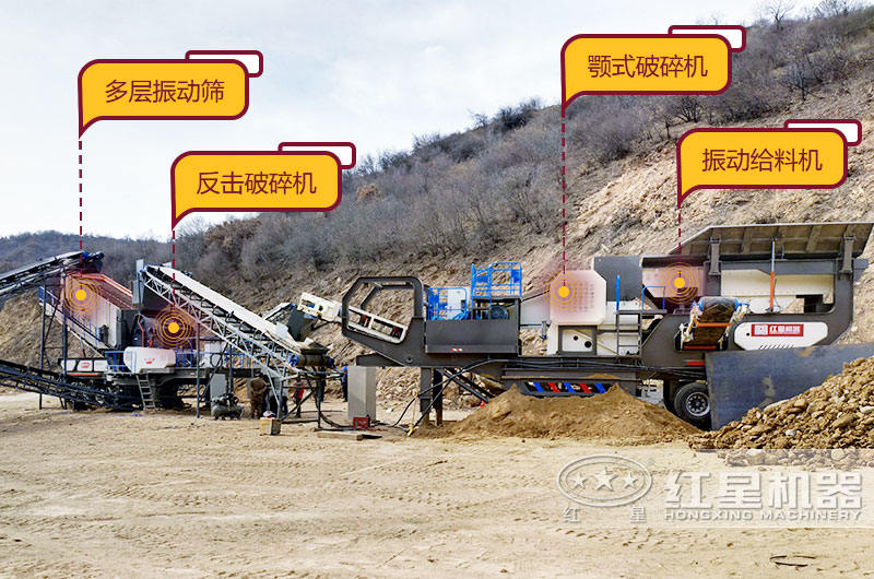 大型移動破碎站生產現(xiàn)場，空間占地小，移動靈活